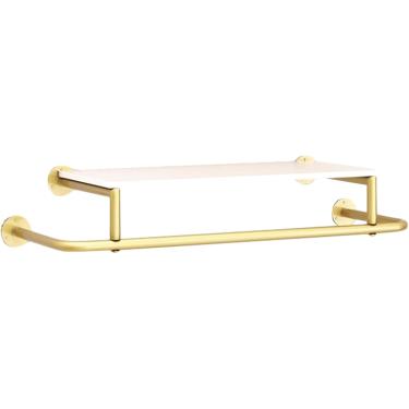 Imagem de Barra De Suspensão De Roupas De Cachimbo Dourado Rack De Suspensão Vintage Montado Na Parede Com Prateleira De Metal Cabideiro Dourado, 80cm