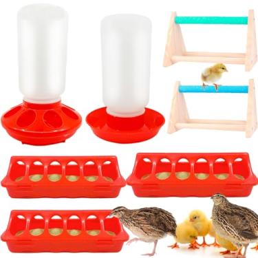 Imagem de VZqola Conjunto de comedouro e bebedouro para pintinhos, pacote com 7, dispensador manual de água por gravidade, animais pequenos