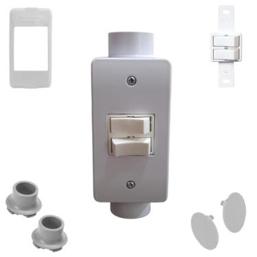 Imagem de Kit Completo de Interruptor Duplo Branco 1pol + Condulete Sobrepor PVC Antichamas (Branco)