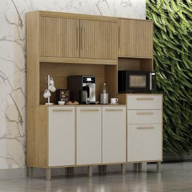 Imagem de Armário De Cozinha 7 Portas 2 Gavetas Quartzo Valdemóveis Cinamomo/off White
