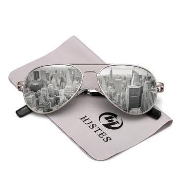 Imagem de Óculos de sol aviador polarizado infantil – Óculos de sol polarizados HOHENS para rosto pequeno, feminino, masculino, lentes de proteção UV400, 52 mm, Espelhado prateado/prateado, MM