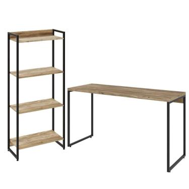 Imagem de Kit Escritório Estante 4 Prateleiras Mesa 120Cm Carvalho
