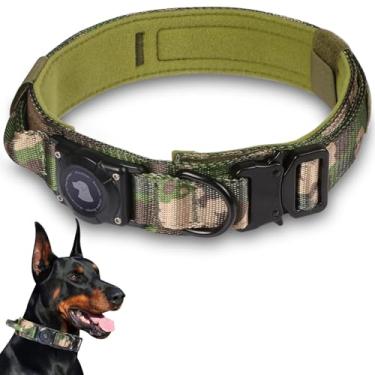 Imagem de Coleira AirTag impermeável para cães 2025 atualizada, coleira tática militar com suporte para AirTag, alça de controle confortável e fivela de metal, suporte de coleira GPS para cães de médio a grande