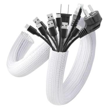 Imagem de AGPTEK Capa de gerenciamento de cabos, 2 pacotes de 1,5 m a 4 cm, sistema de gerenciamento de cabos para mesa, PC, TV, computador, projetor, proteção e organização, casa, cinema e escritório, branca
