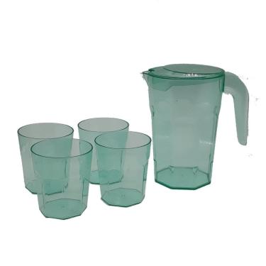 Imagem de Kit Suco 1 Jarra De 1,5 Litros 4 Copos 400 Ml Verde Cristal