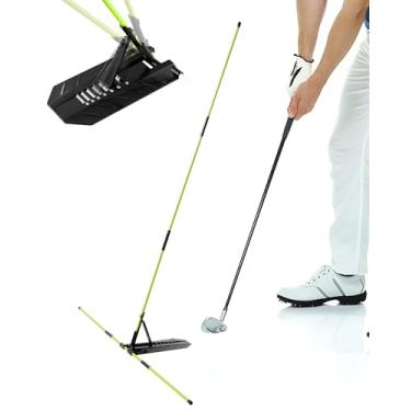Imagem de Bastão de alinhamento de golfe, treinador de caminho de balanço de golfe com conjuntos de placa/suporte angular, corretor de postura, auxílio de traço de golfe, treinador de avião de balanço para