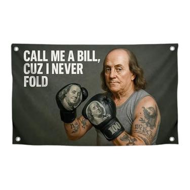 Imagem de Bandeira de Benjamin Franklin esportiva engraçada de 9,5 x 1,5 m com citação "Call Me A Bill, Cuz I Never Fold" com quatro ilhós de latão - Pôster elegante de poliéster enorme para meninas - Bandeira