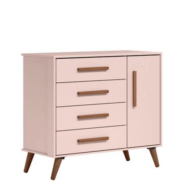 Imagem de Cômoda Sapateira 4 Gavetas e 1 Porta Retrô -Rosa Acetinado - ÉdeCasaMóveis