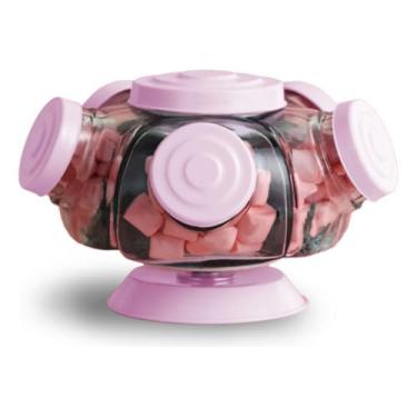 Imagem de 【Cozena】Baleiro Giratório De Vidro Bomboniere Decoração 5 Gomos Retrô Artesanal (Rosa)