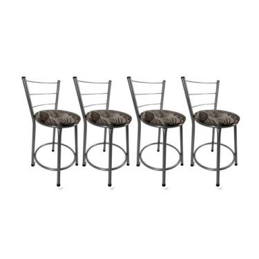 Imagem de Kit 4 Banqueta Balcão Baixa Prata Bistrô Gourmet Cozinha Bar - FortMix