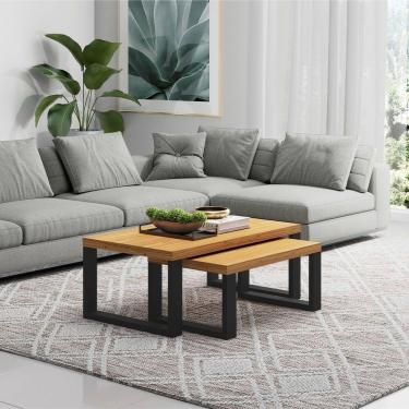 Imagem de Conjunto de Mesas de Centro F40 Estilo Industrial em MDF Freijó Preto Fosco Dalla Costa