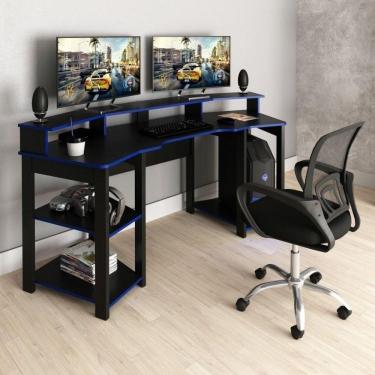 Imagem de Mesa Gamer Me4167 com Cadeira Diretor Tela Mesh Tok 3310 Preto/Azul
