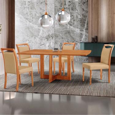 Imagem de Mesa Patros Tampo 120cm Laminado Barril com 4 cadeiras Munique Moderna Mobília