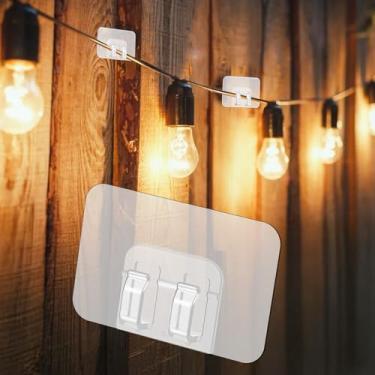 Imagem de 40 ganchos para cordão de luzes ao ar livre, ganchos de parede adesivos resistentes para pendurar luz de Natal, à prova d'água, comandos pegajosos, transparentes, luzes externas, clipe de cabo, sem