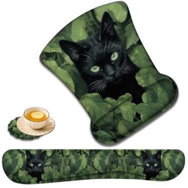 Imagem de Descanso de pulso para teclado e mouse pad suporte de pulso com conjunto de porta-copos em forma de renda, espuma viscoelástica de gel ergonômico e base antiderrapante, fácil digitação e alívio da dor