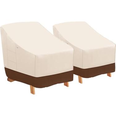 Imagem de Tuyeho Capa para cadeira de pátio, pacote com 2, 101,6 x 94 x 76,2 cm, capa traseira alta resistente 600D à prova d'água e resistente ao clima para sua cadeira de assento profundo (bege e marrom)