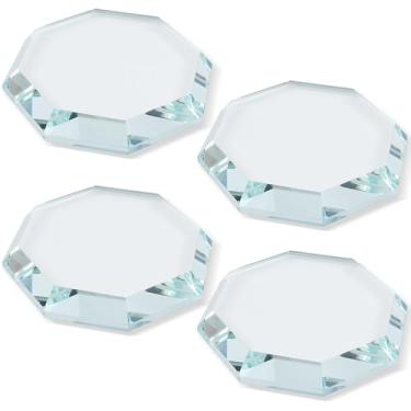 Imagem de Lainballow Pacote com 4 unidades, peso de papel octogonal, blocos decorativos de peso de papel, azulejos de vidro transparente para artesanato, decoração de casa, livro de ornamentos, mapas