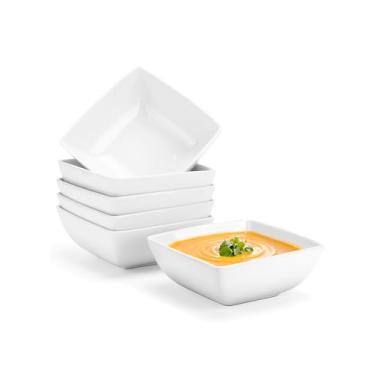 Imagem de Yedio Conjunto de 6 tigelas de sopa de porcelana, tigelas quadradas de cereais, tigela de arroz, para sorvete e lanche de sobremesa, presente de festa de casamento, tigela segura para micro-ondas