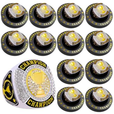 Imagem de daijbling 12 peças anel de taça campeonato bola esporte troféu presente de prêmio com corrente de pescoço de exibição e suporte para campeão de torneio ou campeão da liga (tamanho 17)