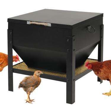 Imagem de Solution4Patio Caixa de alimentação de frango de 36 kg portátil de grande capacidade, tampa à prova d'água, galinhas e galos, aves de capoeira sem desperdício, alimentador de aço galvanizado para
