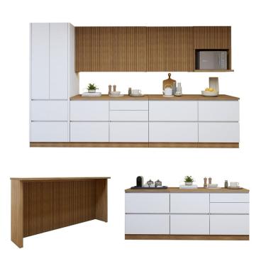 Imagem de Cozinha Completa Modulada 10 Peças 14 Portas 11 Gavetas com Rodapé Norten Branco/Marrom