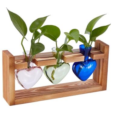 Imagem de UNICRAFTALE Estações de propagação de plantas, terrário de plantas com suporte de madeira, lâmpada aérea, vaso de vidro para hidroponia, casa, jardim, escritório, decoração, presentes exclusivos de