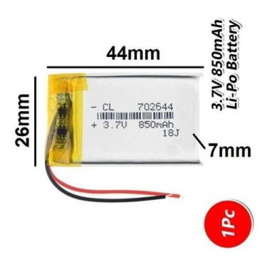 Imagem de Bateria  7mm X 26mm X 44mm 3,7v 850mah 3,7v C/ 2 Fios - bgb