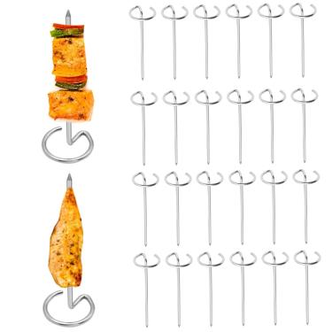 Imagem de Espetos, espeto de churrasco de aço inoxidável 24 peças de espeto vertical redondo de metal reutilizável, acessórios pequenos para churrasco curto para grelhar, assar acampamento.
