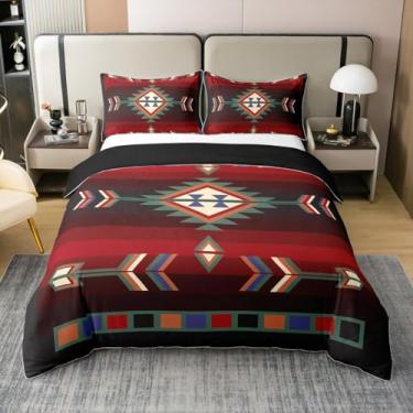 Imagem de Erosebridal Farmhouse Capa de edredom geométrico king size 100% algodão tribal do sudoeste conjunto de cama vintage asteca ocidental para crianças e adultos conjunto de cama rústico cabana de fazenda