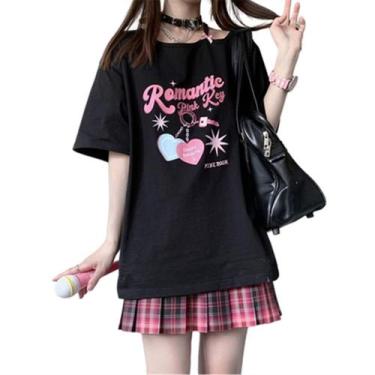 Imagem de Camiseta feminina CEINOM Off Shoulder Harajuku Sweet Girl