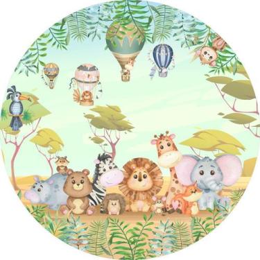 Imagem de Painel de Lona Redondo Animais Safari Aquarela Balões Cute - Fabrika d
