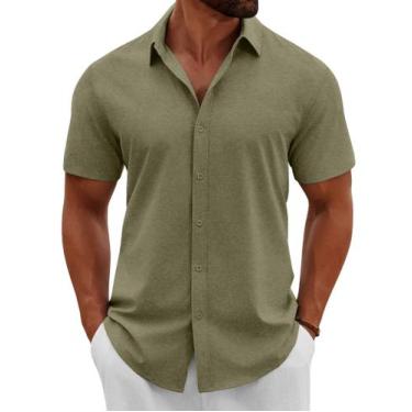 Imagem de Camisa COOFANDY verde sálvia de manga curta com botões para homens