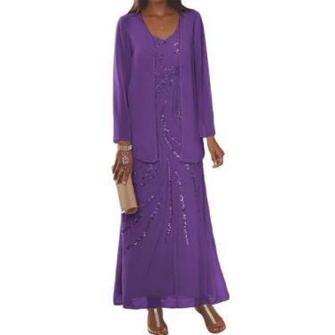 Imagem de Vestido Clothfun Chiffon com decote em V, mãe da noiva, roxo, 16W