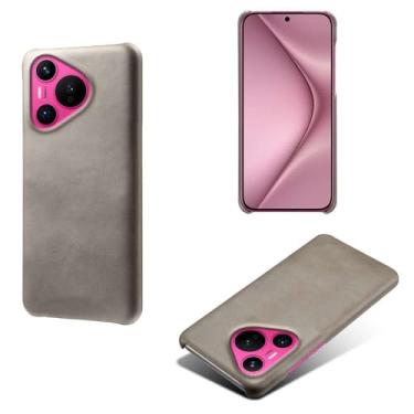 Imagem de Capa para Huawei Pura 70,Proteção contra quedas,Casca de volta de cor sólida simples,Design de couro de imitação de plástico-Gray