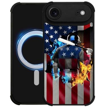 Imagem de DJSOK Capa para HM2 Air, compatível com MagSafe, capa antiarranhões, à prova de choque, bandeira americana de beisebol Ice and Fire