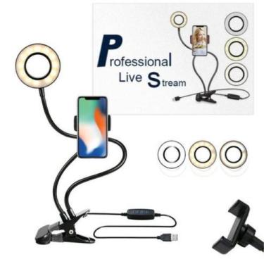 Imagem de Ring light led luminaria mesa suporte celular selfie abajur - ROHS