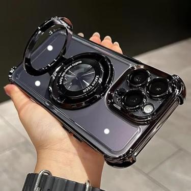 Imagem de Capa com suporte para iPhone 16 Pro Max, revestimento transparente, capa magnética com airbag para iPhone 11, 12, 13, 14, 15, 16 Pro Max (para iPhone 12 ProMax/preto CD)