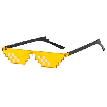 Imagem de ADMIRING Óculos de sol redondos ovais brancos grossos, óculos de sol ovais, modernos, retrô, vintage, inspirados em Kurt Cobain, lentes, Amarelo mosaico