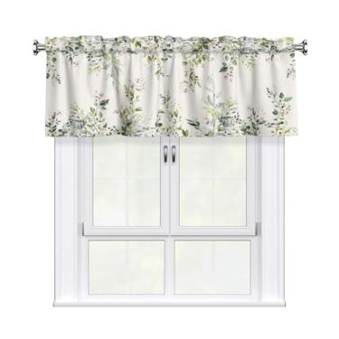 Imagem de Cortina blackout botânica floral com folhas de eucalipto verde aquarela para janela de cozinha, sala de estar, banheiro privacidade adicional bolso para varão decoração de casa Winow Valance, 137 cm L