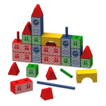 Imagem de Xalingo Blocos de Montar Brincando de Engenheiro Desafio dos Blocos Madeira 15 Peças Grandes