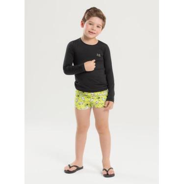 Imagem de Conjunto Praia Infantil Menino Preto Camiseta Manga Longa e Sunga Tuba