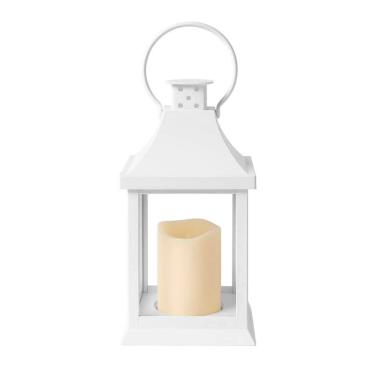 Imagem de Enfeite de Natal Lampião Decorativo C/ Vela Luminária Natalina 21x10,5cm Branco