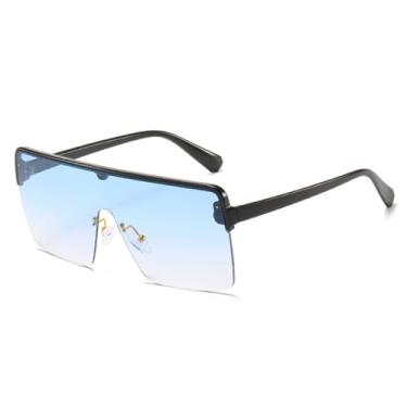 Imagem de Óculos de sol femininos com armação única, masculino, meia armação, lente degradê, retrô, óculos de direção, UV400, preto, azul, 138 mm