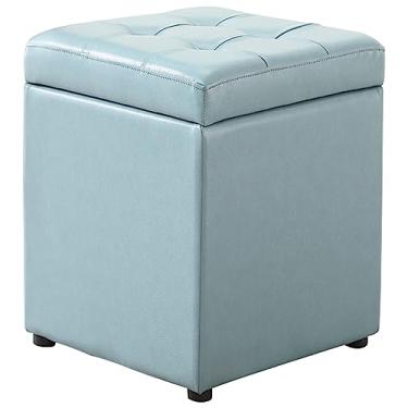 Imagem de Banqueta de armazenamento Banqueta estofada moderna quadrada otomana para descanso de pés Banco de armazenamento otomano couro sintético assento acolchoado multifuncional para quarto sala de estar ass