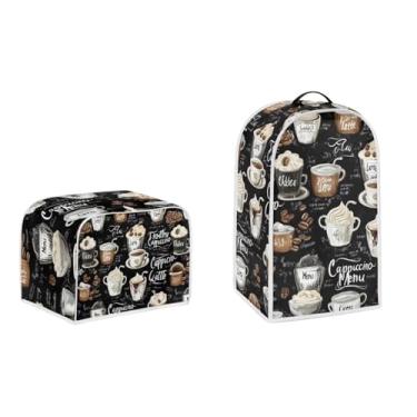 Imagem de doginthehole Capa para liquidificador e torradeira, 2 fatias de café, impressão de café, conjuntos de capas de poeira para processador de alimentos, capa protetora de cozinha, pão, máquina de fazer