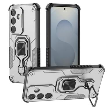 Imagem de SORAKA Capa para Samsung Galaxy S25 com suporte de metal rotativo de 360 graus peça magnética de ferro para suporte magnético de telefone para carro cinza