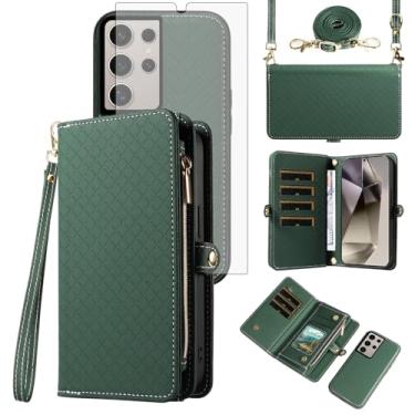 Imagem de Asuwish Capa de celular para Samsung Galaxy S24 Ultra 5G carteira com zíper destacável com protetor de tela de vidro temperado alça transversal flip compartimento para cartão S24Ultra 24S S 24 24Ultra