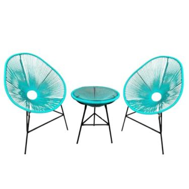 Imagem de Kit 2 Cadeiras E Mesinha Fibra Sintética Varandas Gourmet Interna Externa Escolha a Cor (Tiffany)