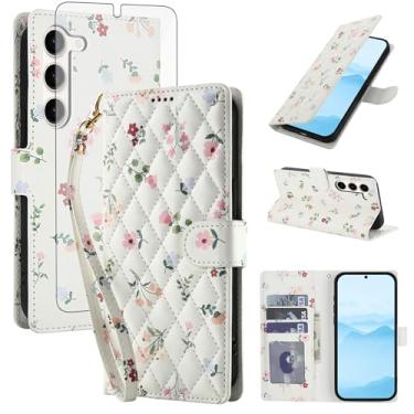 Imagem de Asuwish Capa de celular para Samsung Galaxy S23 5G carteira celular com protetor de tela de vidro temperado suporte de cartão de flores S 23 23S GS23 G5 SM-S911U 6,1 polegadas mulheres homens flores