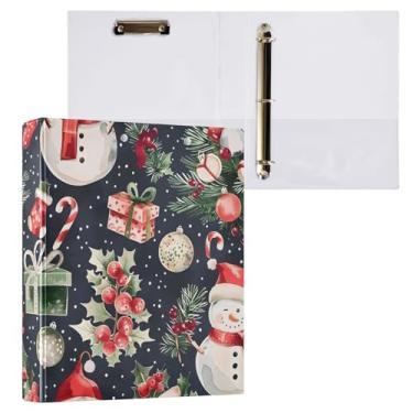 Imagem de Fichário de 3 anéis para presente de boneco de neve de Natal de 3,8 cm, fichários de três anéis com prancheta, serve para papel de 21 x 28 cm, 3 bolsos internos de PVC transparentes para material de